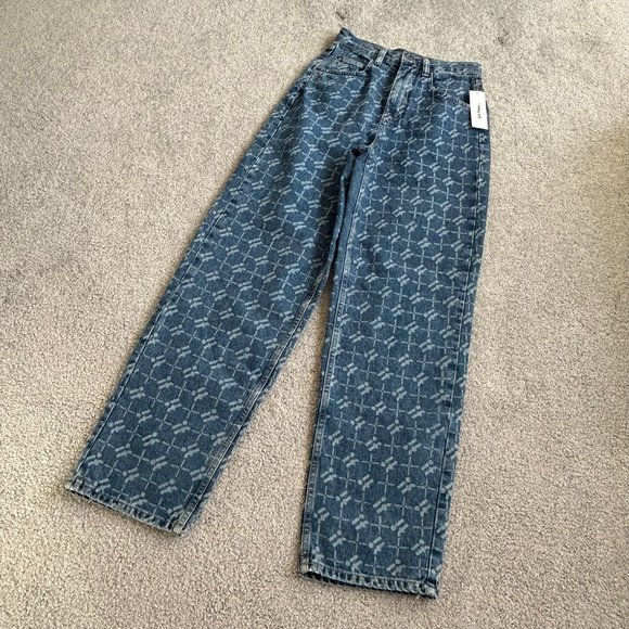iets frans... Monogram Jeans High Rise Wide Legs Retro Sz 27W - Picture 1 of 7